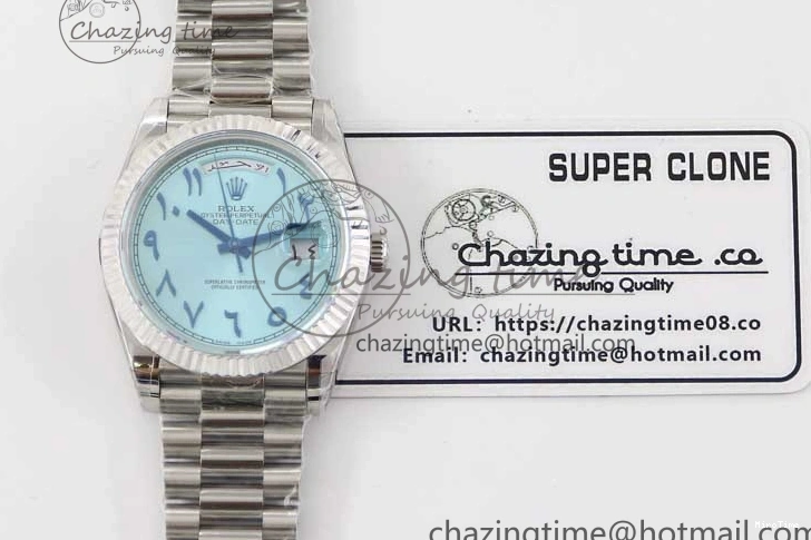 MiroTime 0219 Comfortable Day Date 40mm SS 904L Steel TWF 1:1 Best Edition Ice Blue Arabic Dial on SS Bracelet A 2357